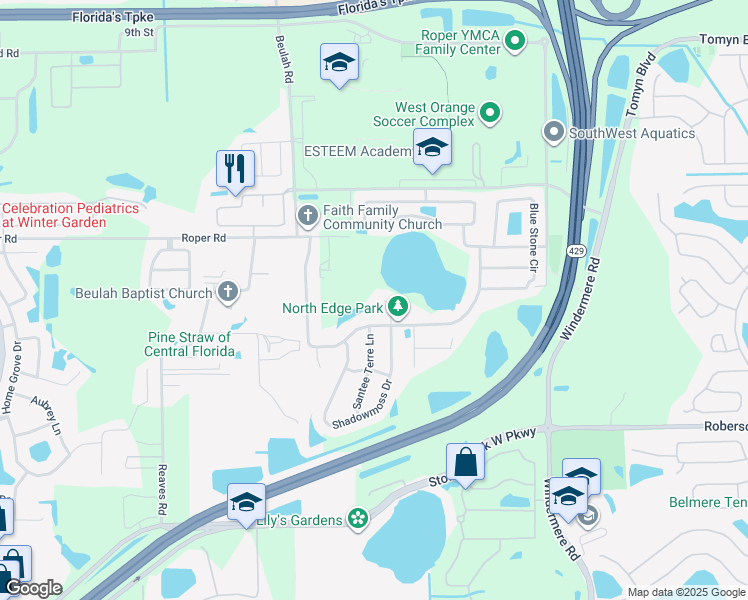 map of restaurants, bars, coffee shops, grocery stores, and more near 612 Lake Beulah Cove in Winter Garden