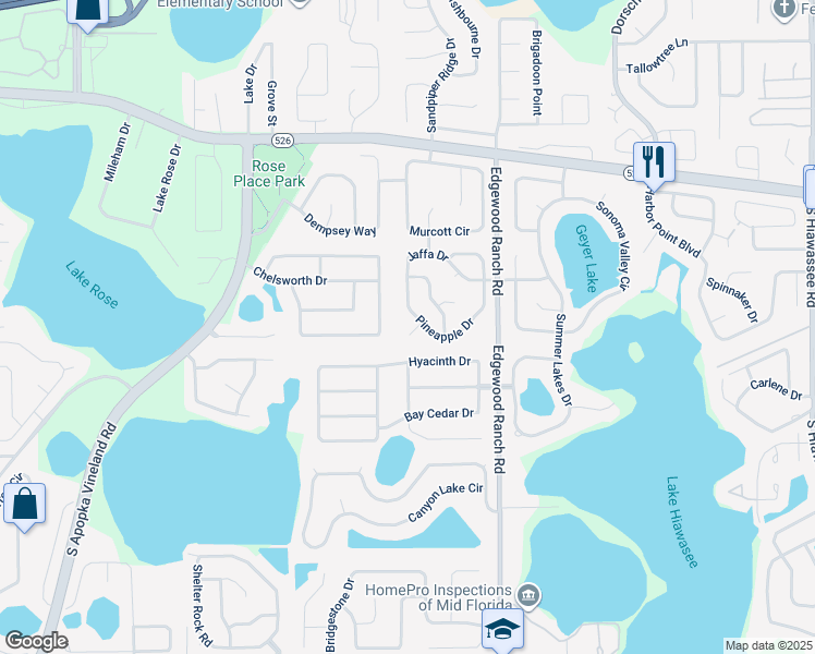 map of restaurants, bars, coffee shops, grocery stores, and more near 512 Pineapple Court in Orlando