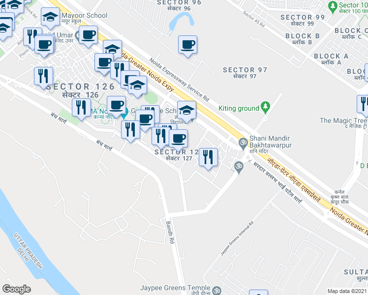 map of restaurants, bars, coffee shops, grocery stores, and more near in Noida