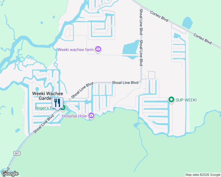 map of restaurants, bars, coffee shops, grocery stores, and more near 7264 Aberdeen Court in Spring Hill
