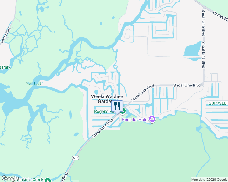 map of restaurants, bars, coffee shops, grocery stores, and more near 5319 Tuscawilla Court in Spring Hill