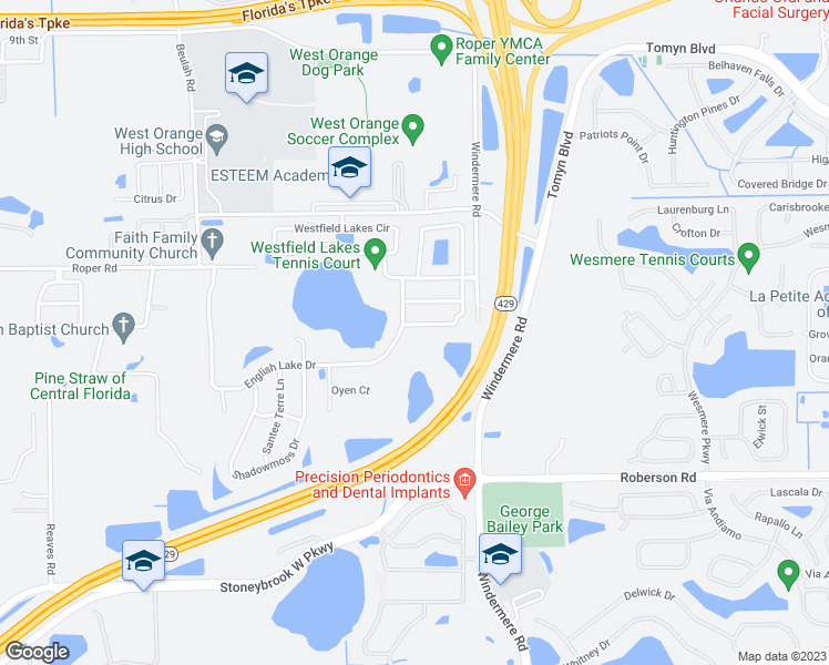 map of restaurants, bars, coffee shops, grocery stores, and more near 371 Blue Stone Circle in Winter Garden