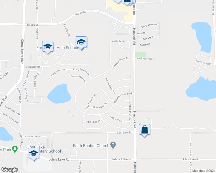 map of restaurants, bars, coffee shops, grocery stores, and more near 12925 Brown Bark Trail in Clermont