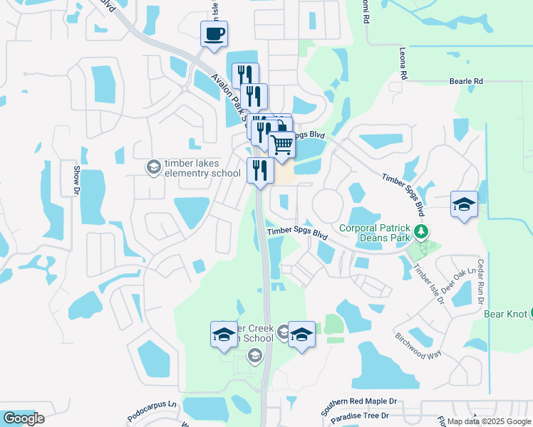 map of restaurants, bars, coffee shops, grocery stores, and more near 706 Terrace Spring Drive in Orlando