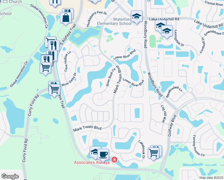map of restaurants, bars, coffee shops, grocery stores, and more near 12608 Spice Wood Court in Orlando