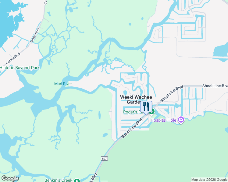 map of restaurants, bars, coffee shops, grocery stores, and more near 7253 Westwind Street in Spring Hill