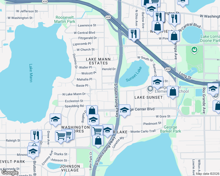 map of restaurants, bars, coffee shops, grocery stores, and more near in Orlando