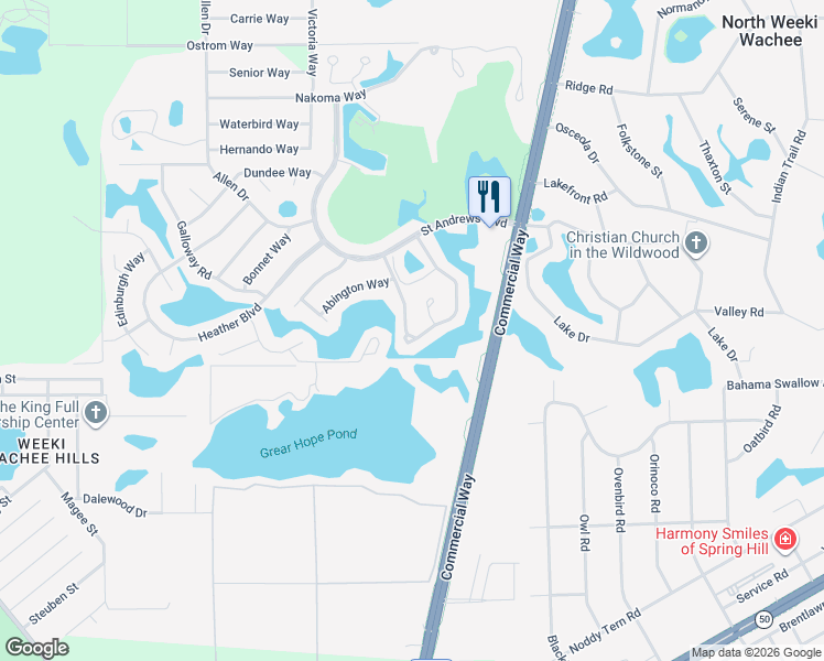 map of restaurants, bars, coffee shops, grocery stores, and more near 7431 Heather Walk Drive in Spring Hill