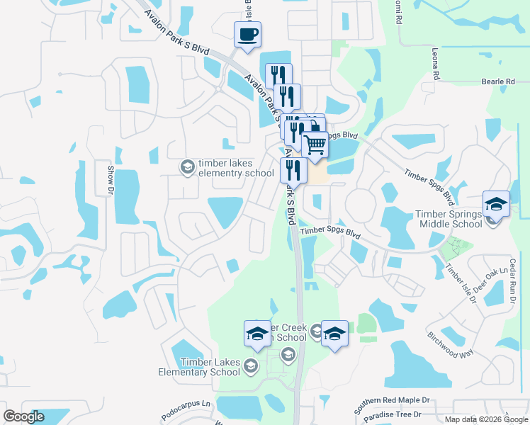 map of restaurants, bars, coffee shops, grocery stores, and more near 14124 Evening Sky Place in Orlando