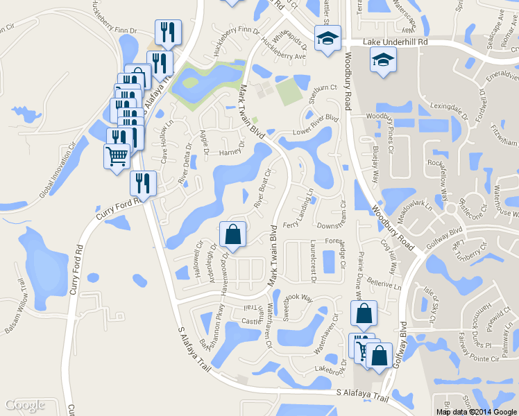 map of restaurants, bars, coffee shops, grocery stores, and more near 12608 Spice Wood Court in Orlando
