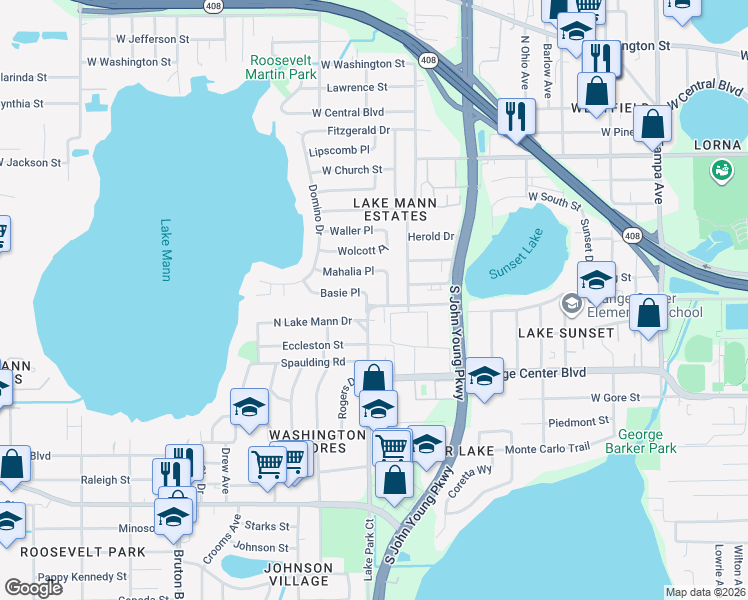 map of restaurants, bars, coffee shops, grocery stores, and more near 3130 C.R. Smith Street in Orlando