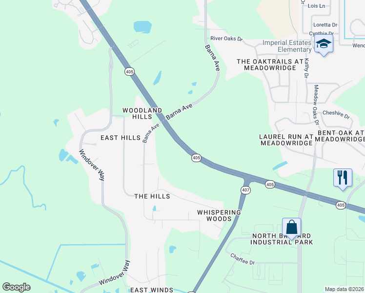map of restaurants, bars, coffee shops, grocery stores, and more near Columbia Boulevard in Titusville