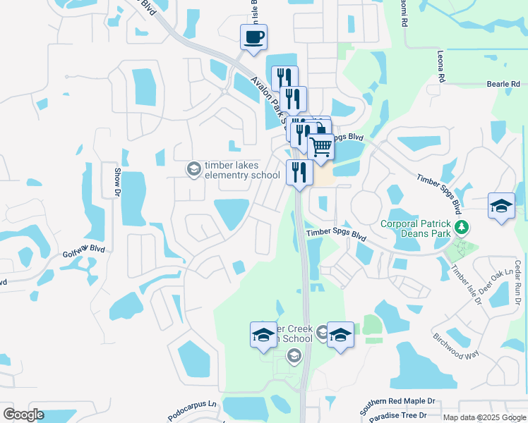 map of restaurants, bars, coffee shops, grocery stores, and more near 14042 Evening Sky Place in Orlando