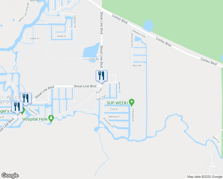 map of restaurants, bars, coffee shops, grocery stores, and more near 7279 Arbordale Drive in Weeki Wachee