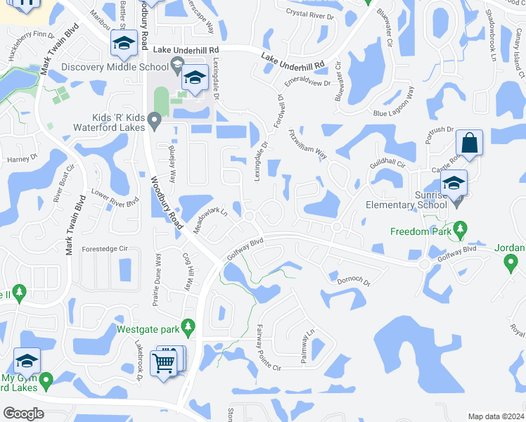 map of restaurants, bars, coffee shops, grocery stores, and more near 13558 Bristlecone Circle in Orlando