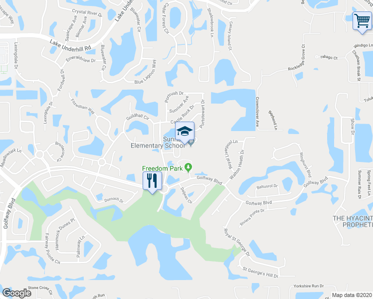 map of restaurants, bars, coffee shops, grocery stores, and more near 101 Lone Palm Road in Orlando