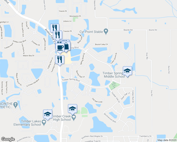 map of restaurants, bars, coffee shops, grocery stores, and more near 856 Spring Oak Circle in Orlando