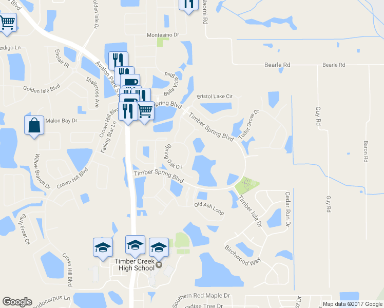 map of restaurants, bars, coffee shops, grocery stores, and more near 826 Spring Oak Circle in Orlando