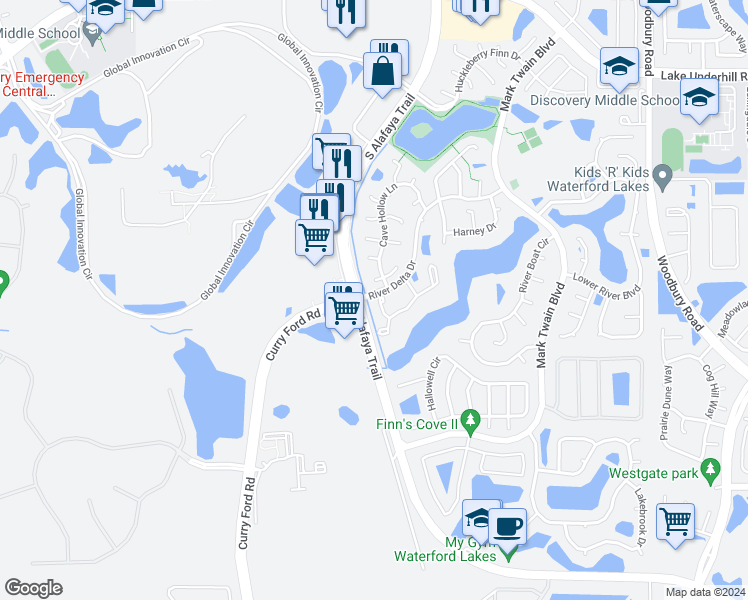map of restaurants, bars, coffee shops, grocery stores, and more near 956 Sykes Court in Orlando