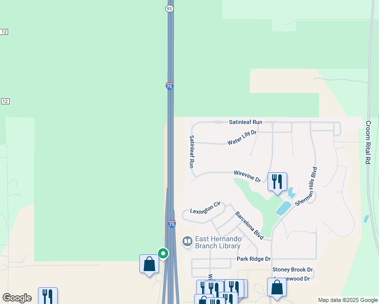map of restaurants, bars, coffee shops, grocery stores, and more near 30541 Satinleaf Run in Brooksville