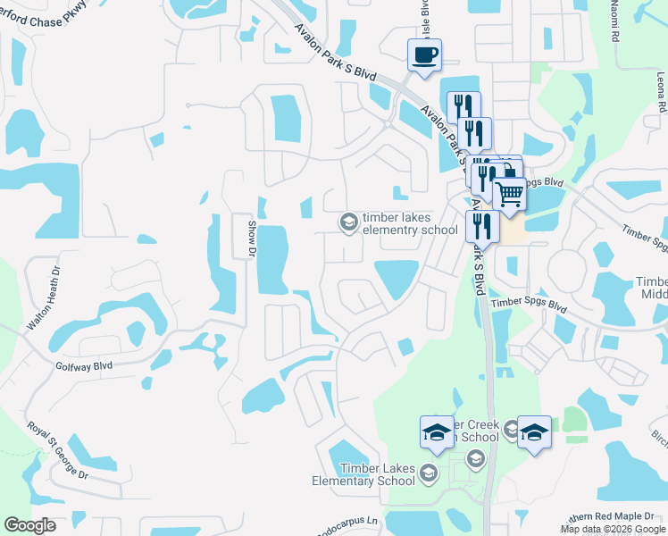 map of restaurants, bars, coffee shops, grocery stores, and more near 13604 Hidden Forest Circle in Orlando