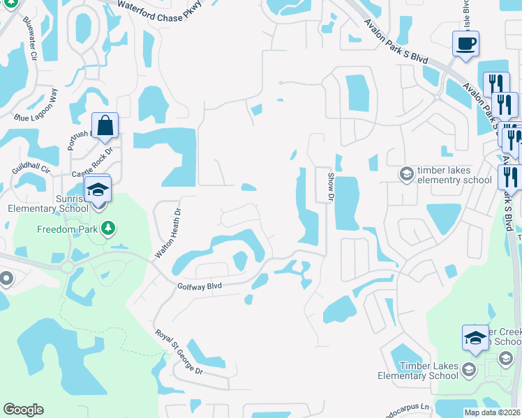 map of restaurants, bars, coffee shops, grocery stores, and more near 472 Winghurst Boulevard in Orlando