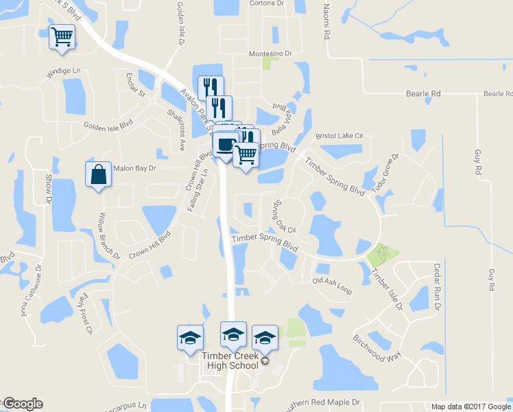 map of restaurants, bars, coffee shops, grocery stores, and more near 515 Terrace Spring Drive in Orlando