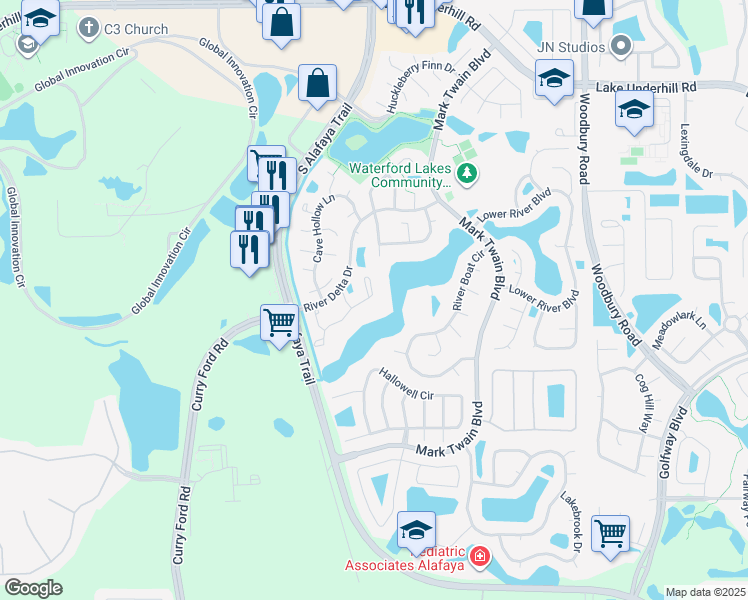 map of restaurants, bars, coffee shops, grocery stores, and more near 986 Tillery Way in Orlando
