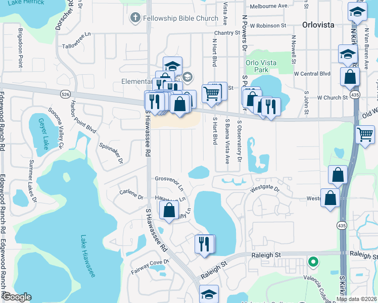 map of restaurants, bars, coffee shops, grocery stores, and more near 310 Enka Avenue in Orlando