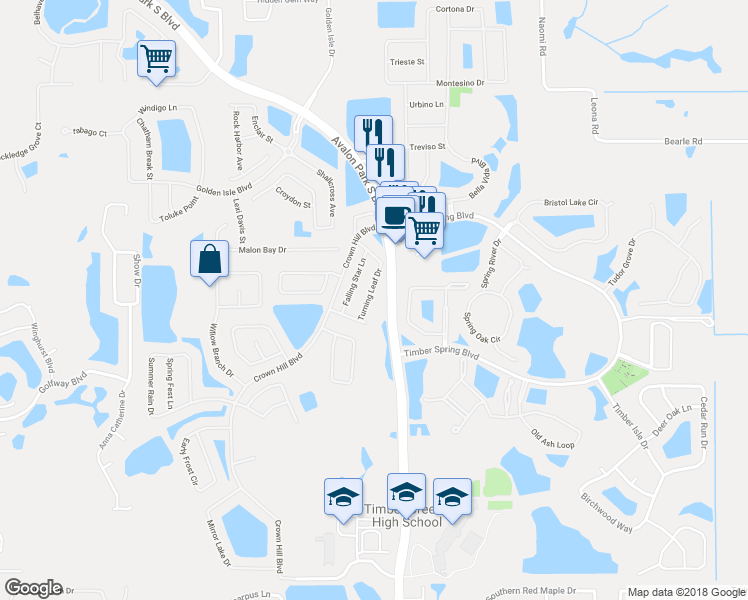 map of restaurants, bars, coffee shops, grocery stores, and more near 14217 Turning Leaf Drive in Orlando