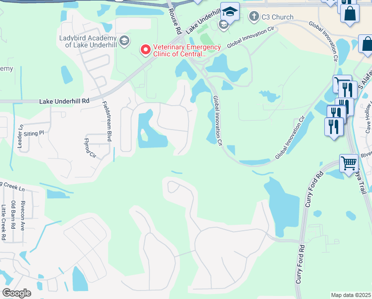 map of restaurants, bars, coffee shops, grocery stores, and more near 11315 Cypress Trail Drive in Orlando
