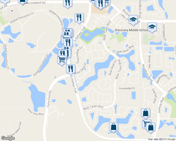 map of restaurants, bars, coffee shops, grocery stores, and more near 996 Tillery Way in Orlando