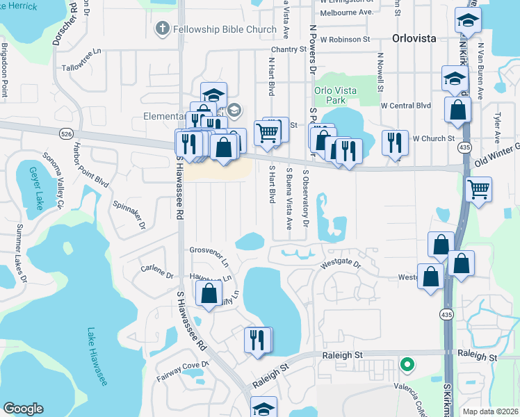 map of restaurants, bars, coffee shops, grocery stores, and more near 409 South Lancelot Avenue in Orlando