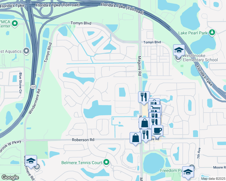 map of restaurants, bars, coffee shops, grocery stores, and more near 813 Grovesmere Loop in Ocoee