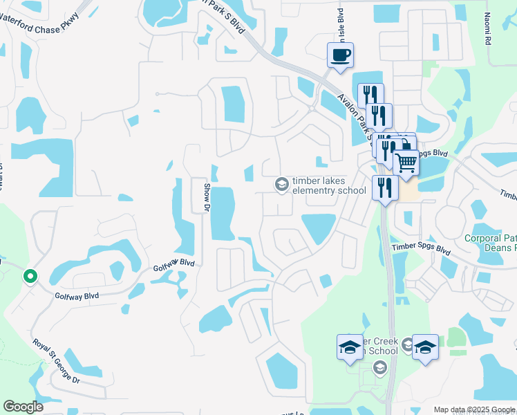 map of restaurants, bars, coffee shops, grocery stores, and more near 1230 Costal Creek Court in Orlando