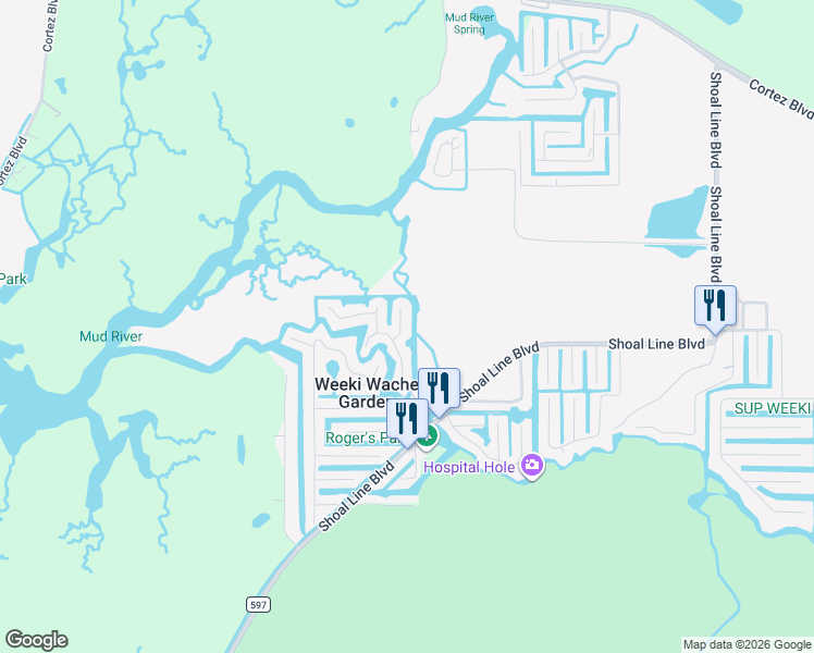 map of restaurants, bars, coffee shops, grocery stores, and more near 7314 Sunfish Circle in Spring Hill