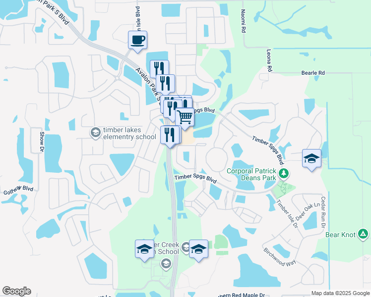 map of restaurants, bars, coffee shops, grocery stores, and more near 539 Terrace Spring Drive in Orlando