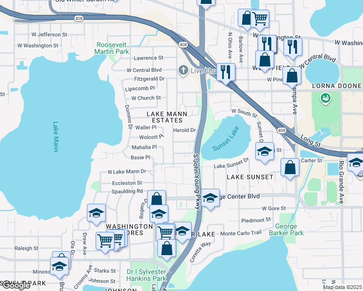 map of restaurants, bars, coffee shops, grocery stores, and more near 3020 Joe Louis Dr in Orlando