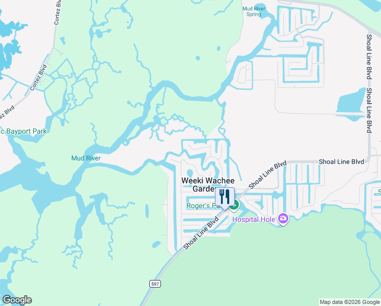 map of restaurants, bars, coffee shops, grocery stores, and more near 5292 Tropical Point in Spring Hill