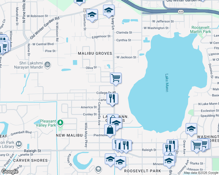 map of restaurants, bars, coffee shops, grocery stores, and more near 4404 Huppel Ave in Orlando