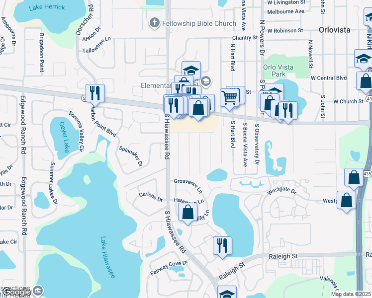 map of restaurants, bars, coffee shops, grocery stores, and more near 314 Crabtree Avenue in Orlando