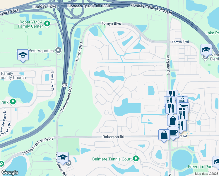 map of restaurants, bars, coffee shops, grocery stores, and more near 422 Emory Oak Street in Ocoee