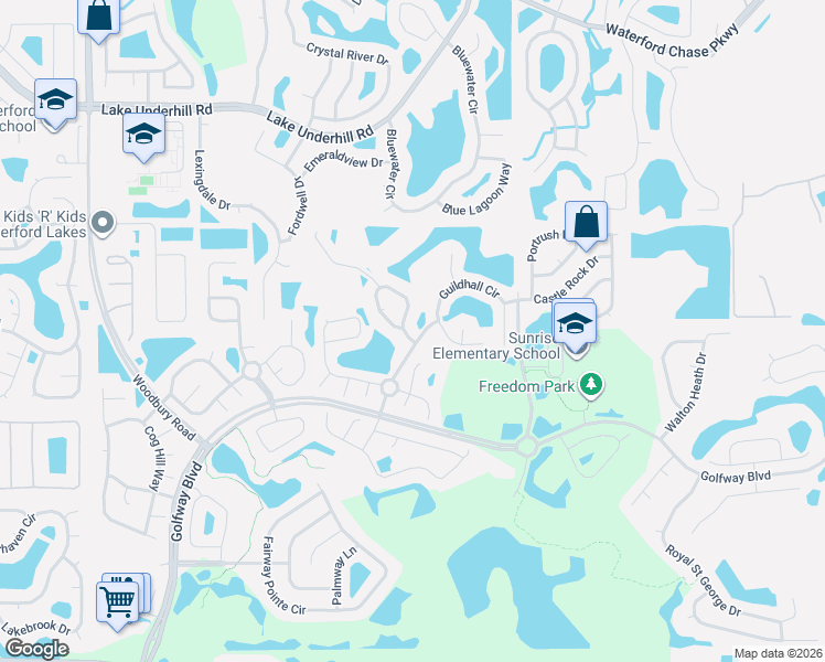 map of restaurants, bars, coffee shops, grocery stores, and more near 13545 Guildhall Circle in Orlando