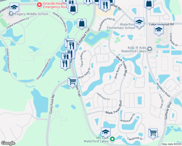 map of restaurants, bars, coffee shops, grocery stores, and more near 986 Tillery Way in Orlando