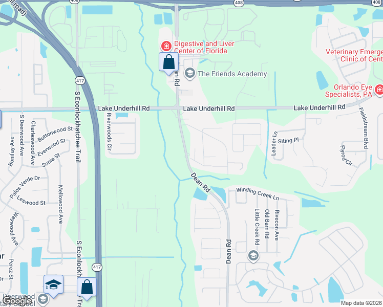 map of restaurants, bars, coffee shops, grocery stores, and more near 601 South Dean Road in Orlando