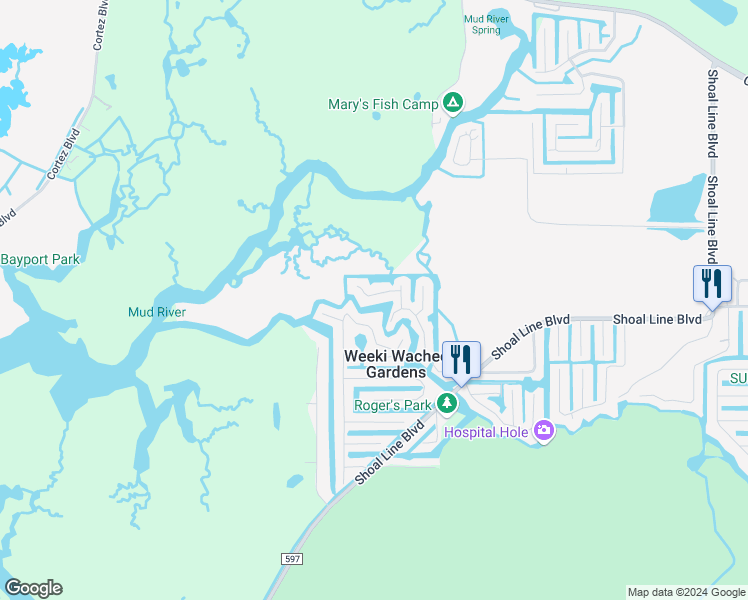 map of restaurants, bars, coffee shops, grocery stores, and more near 5292 Tropical Point in Spring Hill
