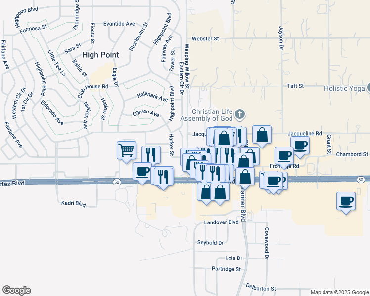 map of restaurants, bars, coffee shops, grocery stores, and more near 12520 Harker Street in Brooksville