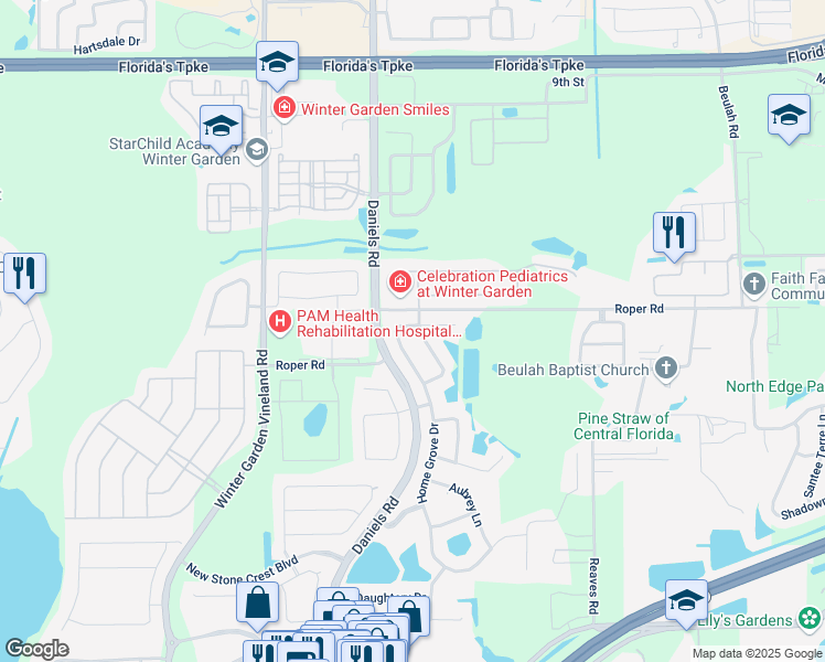 map of restaurants, bars, coffee shops, grocery stores, and more near 530 Groves End Ln in Winter Garden