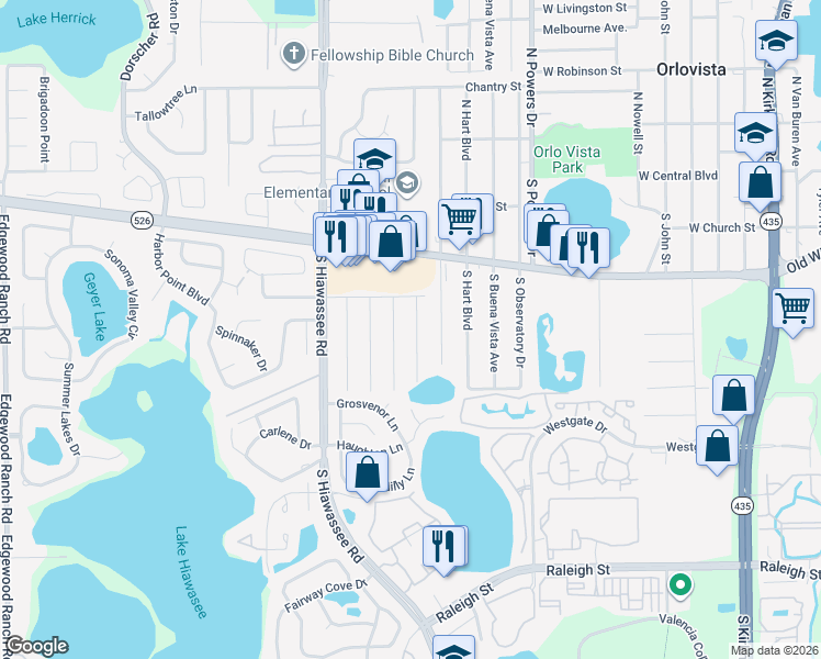 map of restaurants, bars, coffee shops, grocery stores, and more near 310 Enka Avenue in Orlando