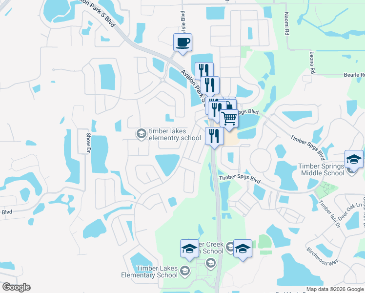 map of restaurants, bars, coffee shops, grocery stores, and more near 14208 Morning Frost Drive in Orlando